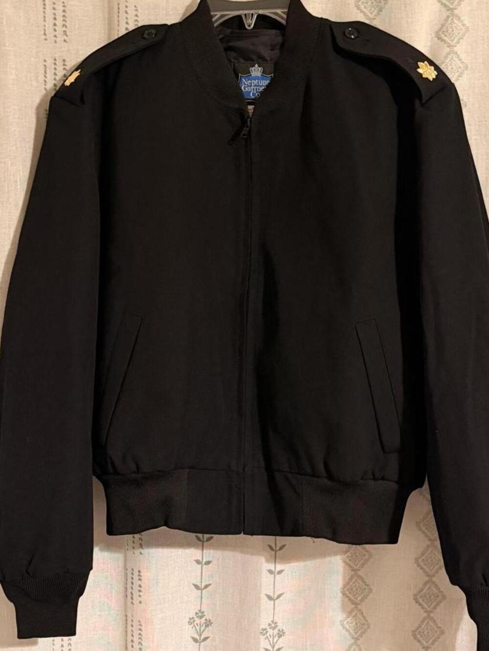 Authentic Vtg Military Navy Officer Bomber Jacket Poly Wool Black Insulated LCDR